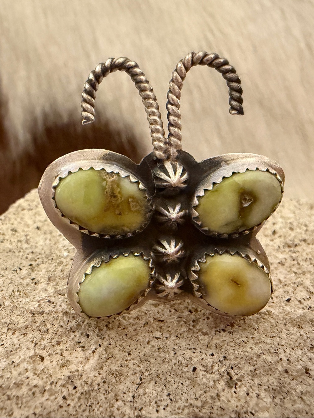 ❤️ Palamino Variscite Butterfly Sterling Silver Ring Adjustable Size 6.25 to 10